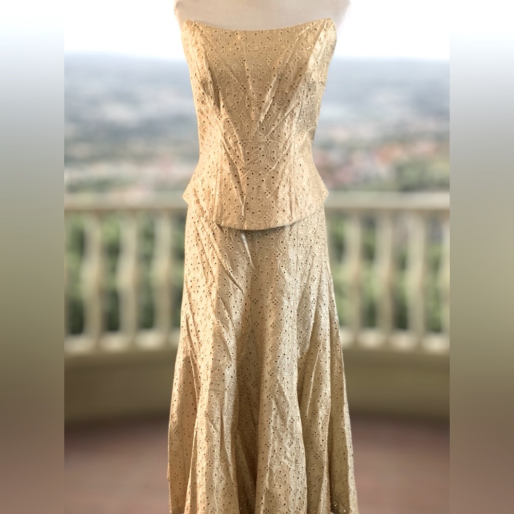 Paule Vasseur Silk Eyelet Bustier and Mid-length Skirt